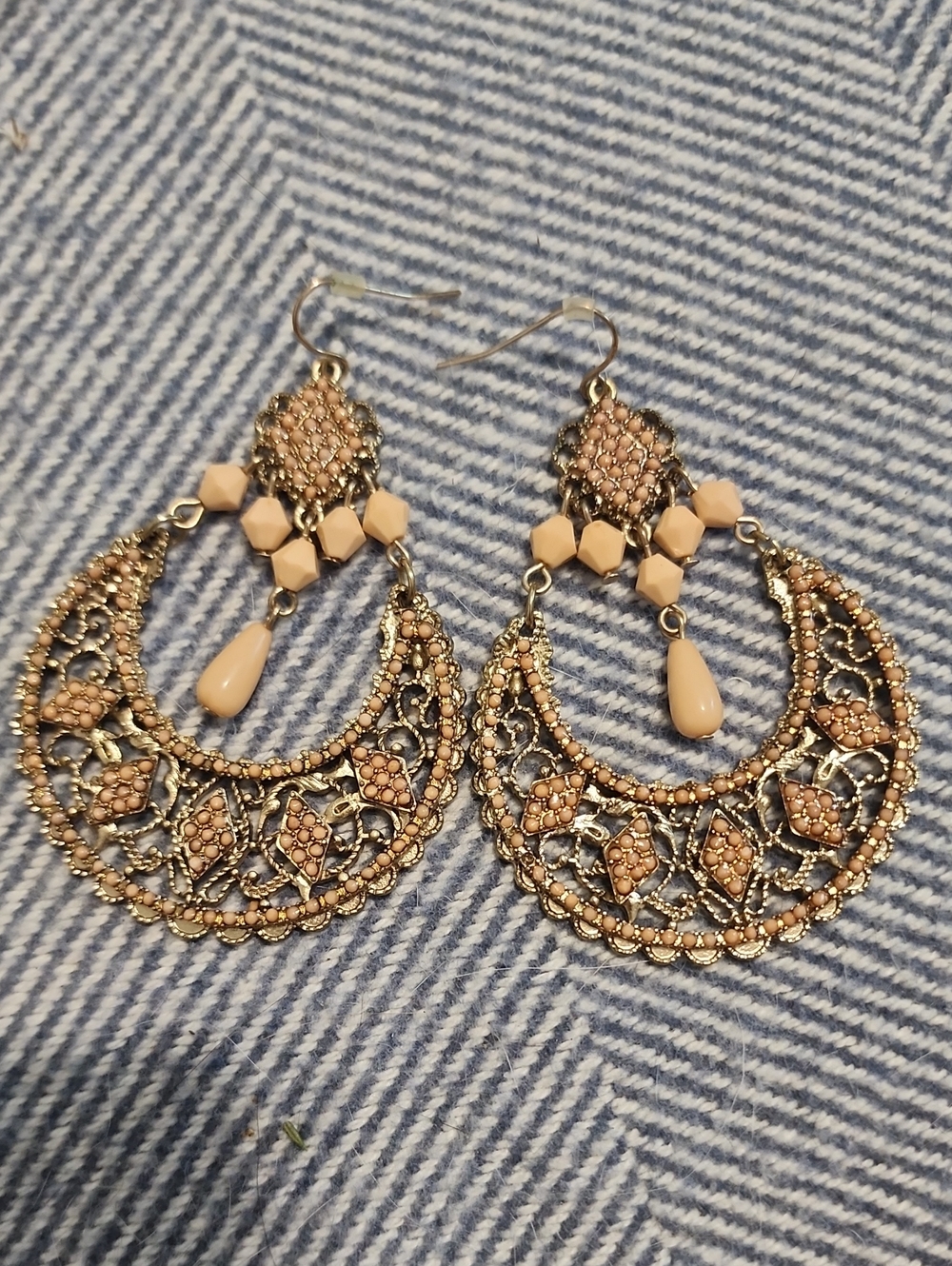 Delicate Filigree Peach Teardrop Hoop Earrings - Women Jewelry